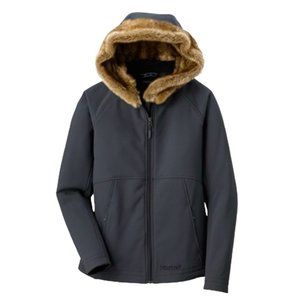 Marmot Furlong Softshell Jacket Faux Fur Hood Small Gray Full Zip MSRP $165